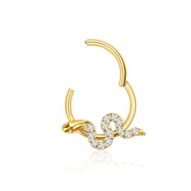 Imagem de ZYTAIJEW Hipoalergênico 16G 8 mm/10 mm Ouro G23 Titânio Frente CZ Forma de Cobra Anéis de Sedo Anel de Segmento Articulado Helix Rook Tragus Lobe Snug Body Piercing Joia, Titânio, Sem Pedra Preciosa