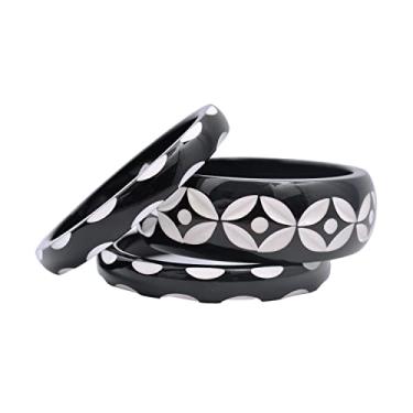 Imagem de Pure Hands Pristine Afflatus - Conjunto feito à mão de 3 pulseiras de resina em cores pretas e brancas noturnas sem lua para mulheres (6 cm), US:MEDIUM (INNER DIAMETER: 66mm or 2.6Inches), Resina, Sem