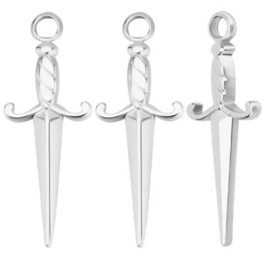 Imagem de Beebeecraft 1 caixa com 10 pingentes de espada de prata 201 pingentes de faca de aço inoxidável em forma de adaga para artesanato faça você mesmo pulseira brincos colar