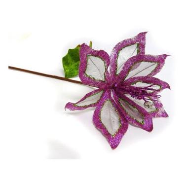 Imagem de Flor Decoração Borboleta Natal Rosa 62cm Com Glitter - Fitas e Festas