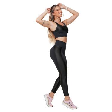 Imagem de Conjunto Feminino Top Calça Legging Poliamida Brilhante Anti Estrias Zero Transparência UV50+-Feminino