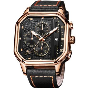 Imagem de Relógio OLEVS Black Leather para homens Square Classic Fashion