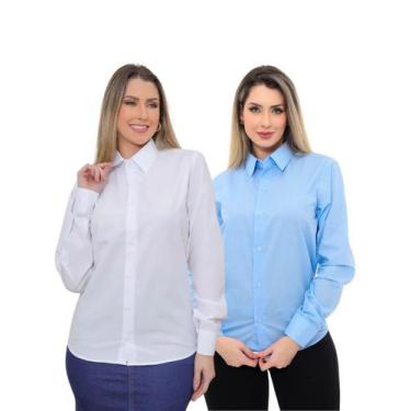 Imagem de KIT Feminino 2 Peças - Camisa Social Premium Tipo Linho Azul Claro e  