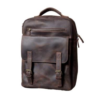 Imagem de Mochila de couro genuíno vintage para homens caminhadas bagpack couro 15.6 polegada bolsa para portátil mochila ao ar livre para homens