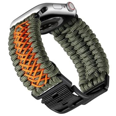 Imagem de BINLUN Pulseira Compatível com Apple Watch 44mm 45mm 46mm 49mm Nylon Paracord Trançado Pulseira de Relógio Compatível com iWatch Ultra/Ultra 2 Series 10/9/8/7/6/5/4/SE/SE2/3/2/1(Verde-Laranja,22mm)