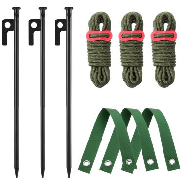 Imagem de Threehoney Kits de estacas de árvores resistentes e kits de suporte para árvores jovens contra o mau tempo, kit de alisamento de árvores inclinadas 3 peças de estacas de aço de 30 cm corda e cordas de