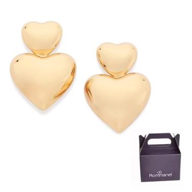 Imagem de Brinco Coração Duplo Banhado a Ouro Rommanel 527416, Dourado