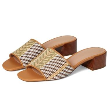 Imagem de Cole Haan Sandália feminina Calli de banda única com salto, Couro listrado de ráfia/biscoito, 40
