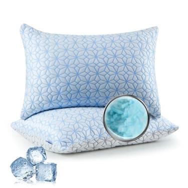 Imagem de puredown Conjunto de 2 almofadas de cama queen size, almofadas refrescantes de espuma viscoelástica Pilows, 2 unidades, almofadas de dormir de espuma ajustável com fronha lavável para dormir de