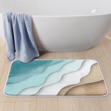 Imagem de Culudea Tapete de banheiro abstrato moderno listrado azul-petróleo tapete de banho antiderrapante microfibra pelúcia turquesa ombré listras tapetes tapete de chão lavável na máquina para casa banheira