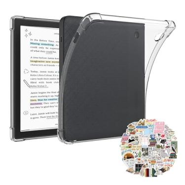 Imagem de Capa transparente para 7 polegadas Kobo Libra Cor/Kobo Libra 2 eReader/5.1 cm 1 Capa com 50 adesivos, capa traseira de silicone leve e à prova de arranhões