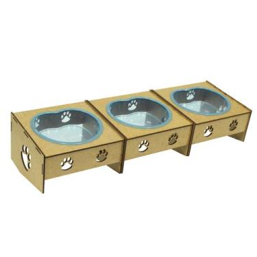 Imagem de Kit Comedouro/Bebedouro Morapet Wood Suporte Elevado - 3 Unidades, azu