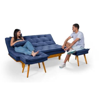 Imagem de Sofá Cama Caribe 3 Lugares Com Duas Banquetas Revestimento Linho