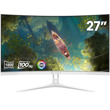 Imagem de CRUA Monitor branco curvo de 68.6 cm, painel VA Full HD (1920 x 1080P) 1800R 100HZ 99% sRGB, monitores profissionais de computador 3 lados, sem moldura, sem cintilação, filtro de luz azul, para