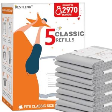 Imagem de Pacote com 5 refis compatíveis com baldes de fraldas DEKOR CLASSIC | Sacos de recarga de 20% de comprimento extra para 2970 fraldas | Melhor controle de odor com perfume de bebê