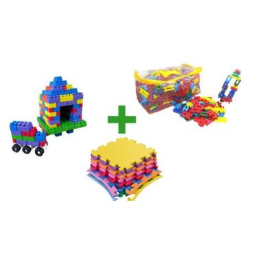 Imagem de Kit 50 peças de multi blocos infantil + 4 tatames 50x50 + 50 peças de 