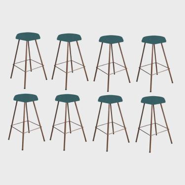 Imagem de Kit 08 Banqueta Alta Lari Eiffel Hexágono Bancada Bar Balcão Bistrô Ferro Bronze Suede Azul Turquesa - Ahz Móveis