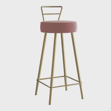 Imagem de Banqueta Alta Com Encosto Tina Eiffel Cozinha Bar Bistrô Ferro Dourado Suede Rosa Gold- Ahz Móveis