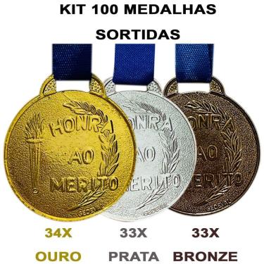 Imagem de Kit 100 Medalhas Honra Ao Mérito Participação Escola 35mm sortido