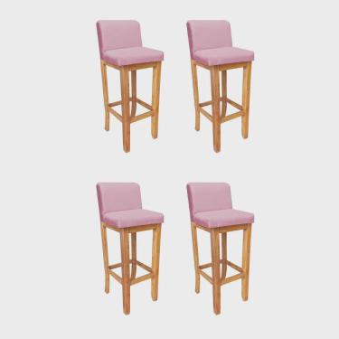 Imagem de Kit 04 Banqueta Alta Com Encosto Aila Balcão Bistrô Base Madeira Maciça Corino Rosa Bebê - Ahz Móveis