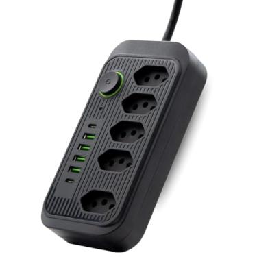 Imagem de Extensão de Energia Filtro de Linha Régua de Energia com 5 Tomadas 4 USB-A e 2 USB Tipo...