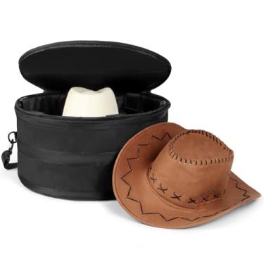Imagem de WOMACO Caixa De Chapéu Para Viagem, Estojo Rígido Guardar Chapéus Cowboy, Bolsa Organizadora Dobrável Com Alça E Ombro (Preto, Grande)