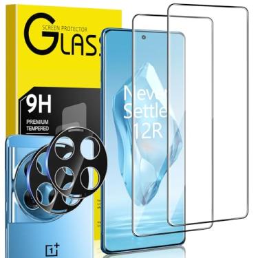 Imagem de IMERHOC Pacote com 2 + 2 protetores de tela para OnePlus 12R, 2 peças de vidro temperado + 2 protetores de lente de câmera, dureza 9H, sem bolhas, compatível com impressão digital, para protetor de