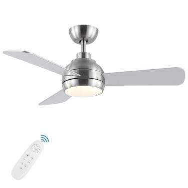 Imagem de putroad Ventiladores De Teto De 42 Polegadas Com Luzes E Controle Remoto, Ventilador De Teto Moderno De Níquel Escovado Com Luz, Cc Reversível, 6 Velocidades, 3 Cct, Regulável, 3 Lâminas, Quarto, U