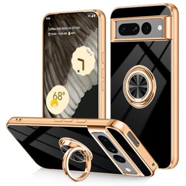 Imagem de Dinick Capa projetada para Google Pixel 7 Pro com suporte de anel TPU macio banhado a ouro capa fina antiarranhões para mulheres e homens, suporte magnético para Google Pixel 7 Pro, capa preta