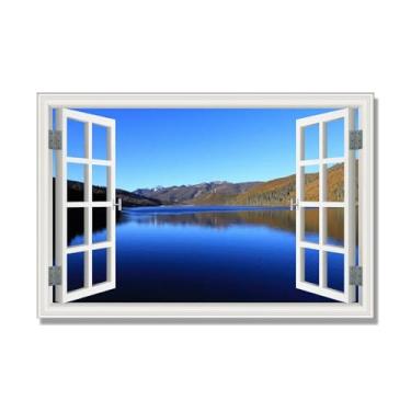 Imagem de PY3H69 Arte de parede em tela de janela aberta, impressão natural em tela. Lindo cenário de montanha 61 cm, decoração de parede de paisagem de janela, decoração de casa moderna. 80 x 120 cm - 31 x 47