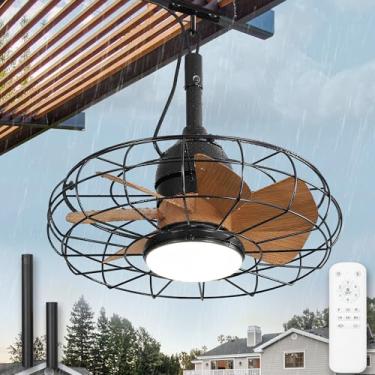 Imagem de ZMISHIBO Ventiladores De Teto Para Áreas Externas Com Luzes Para Pátios, Ventiladores De Teto Para Gazebos Com Controle Remoto, Ventiladores Suspensos Com Gaiola À Prova D'Água Com Gancho 3Cct E 6