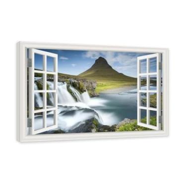 Imagem de PY3H69 Arte de parede em tela de janela aberta, impressão natural em tela. Lindo cenário de montanha 15 cm, decoração de parede de paisagem de janela, decoração de casa moderna. Moldura interna 50 x