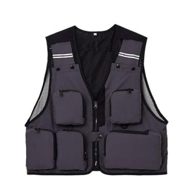 Imagem de Colete De Pesca Tático Sem Mangas Com Zíper E Vários Bolsos De Malha Respirável Masculino, Colete Versátil Para Fotografia Ao Ar Livre Viagem Caminhada Jaqueta, Para Muitas Necessidades(Dark gray,XX-L