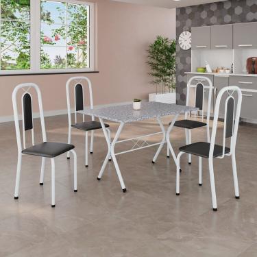 Imagem de Conjunto de Mesa Tubular 100x60cm Tampo em Granito Ocre com 4 Cadeiras Lívia Preto