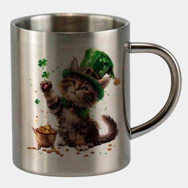 Imagem de Caneca de Inox Premium Prateada 400ml GATINHO ST PATRICKS DAY FOFO 11 