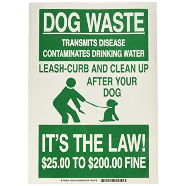Imagem de Brady 123562 Placa de reciclagem e meio ambiente, legenda "Dog Waste Transmits Disease Contaminates Drinking Water Leash", 35,5 cm de altura, 25,4 cm de largura, verde sobre branco
