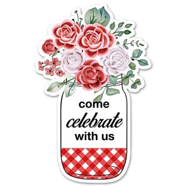 Imagem de Opomzk Convites de festa floral com envelopes, conjunto de 20 frascos de pedreiro convites em forma de flores, aniversário, chá de bebê, convites para festas, lembrancinhas, dupla face