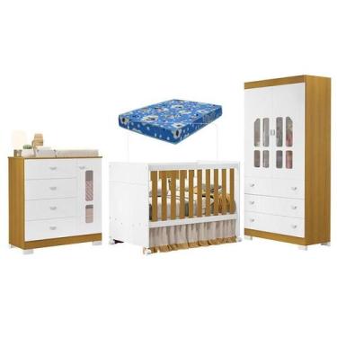 Imagem de Quarto de Bebê New Katatau Branco Acetinado Savana com Colchão Ortobom