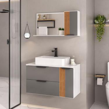 Imagem de Conjunto Gabinete Banheiro DOLPHIN 80cm RIPADO LUXO - MOVEIS JOIA, Bra