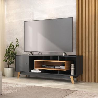 Imagem de Rack para TV Até 55 Polegadas 1 Porta com Nicho Yescasa Grafite/Nogal