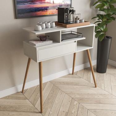 Imagem de Aparador Buffet com Porta e Nichos para Sala Pés Palito Retro Branco