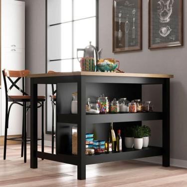 Imagem de Bancada Ilha para Cozinha 2 Prateleiras Denver Preto