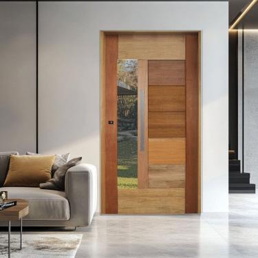 Imagem de Porta Pivotante com Visor Mista Batente 14 Puxador Barra Chata 120cm X 210cm Direito 3B Natural