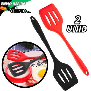 Imagem de Kit Espatulas De Silicone Multiuso Vazada Para Bar Lanchonete Fritura 