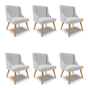 Imagem de Kit 6 Cadeiras Estofadas Para Sala De Jantar Pés Palito Lia Linho Cinza - Ibiza