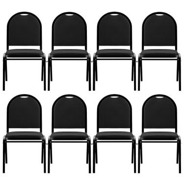 Imagem de Kit 8 Cadeiras Hoteleiras Auditório Empilhável Sintético M23 Preto - Mpozenato