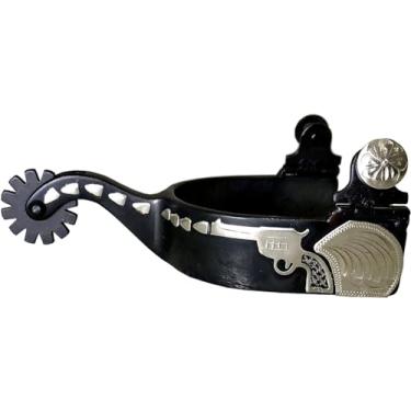 Imagem de Colorado Saddlery The Pistol Engraved Spurs for Men - Aço Preto, Esporas de Bota Estilosas com Rowels de 2,5 cm - Perfeito para Trilhas, Cavalo e Roupas - Vem em um par