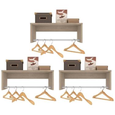 Imagem de Kit 3 Nichos Cabideiros Suspensos Berlim Carvalho Castanho - Lumil Móveis