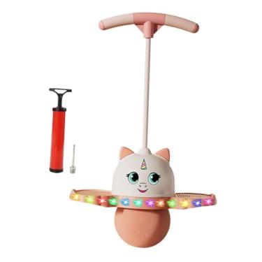 Imagem de Zxpjkyu Bola de salto Pogo, bola quicante, brinquedo fofo e silencioso para pular em altura, prancha de salto com luz colorida para presente de festa, Rosa