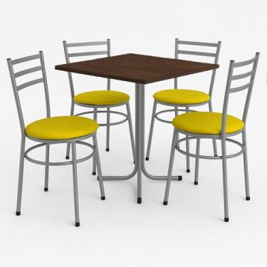 Imagem de Mesa de Jantar Quadrada 70cm Imbuia Com 4 Cadeiras Estofada Cinza - La